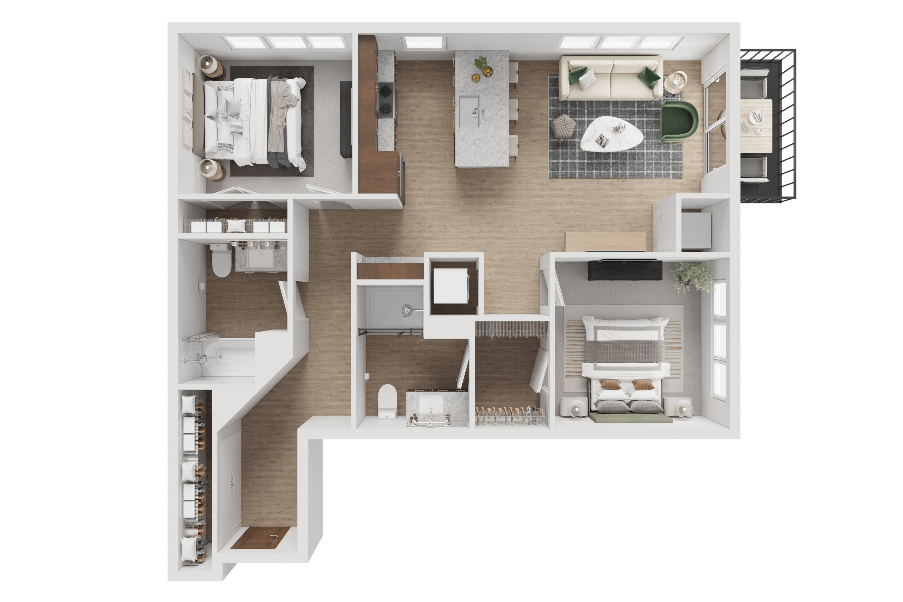 Floor plan for 2 beds, 2 baths, 994 sqft