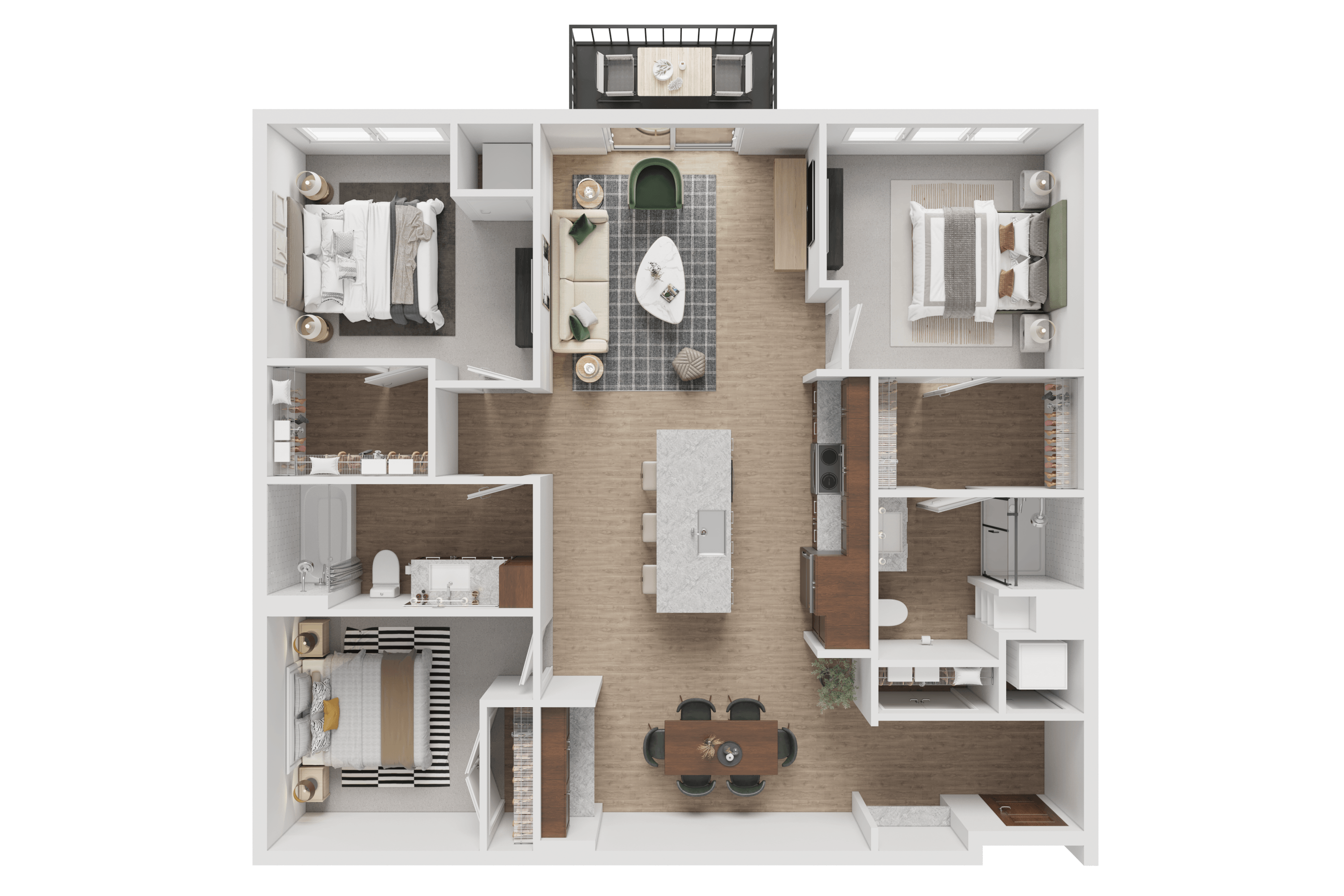 Floor plan for 3 beds, 2 baths, 1303 sqft