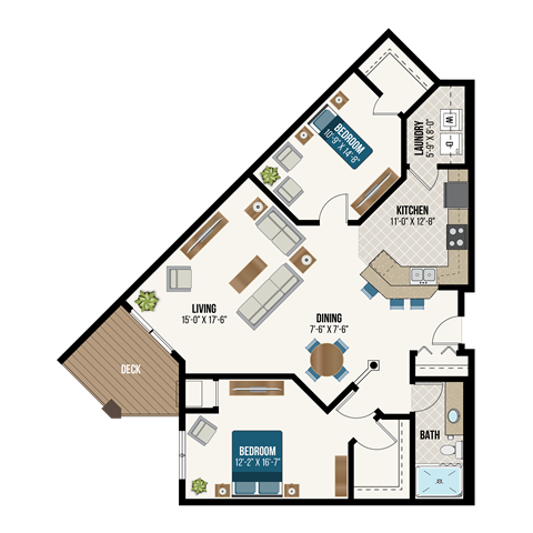 Floor plan for 2 beds, 1 bath, 1185 sqft