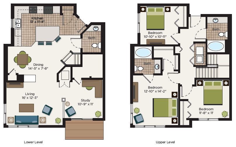 Floor plan for 3 beds, 2.5 baths, 1853 sqft
