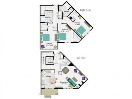 Floor plan for 3 beds, 3 baths, 1932 sqft
