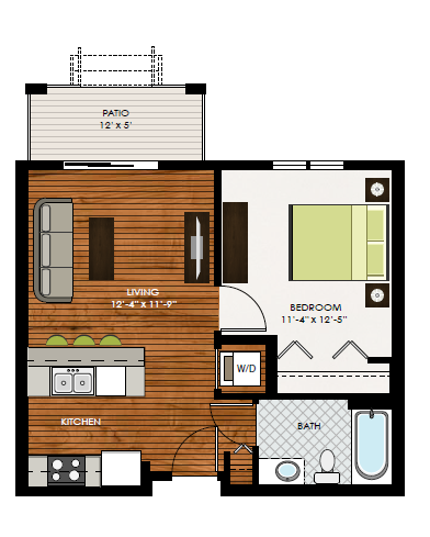 Floor plan for 1 bed, 1 bath, 540 sqft