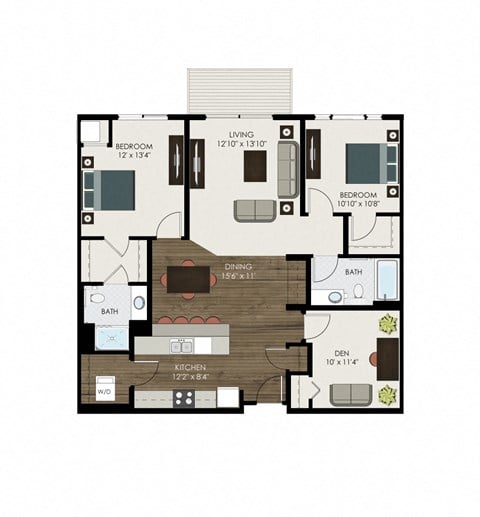 Floor plan for 3 beds, 2 baths, 1315 sqft
