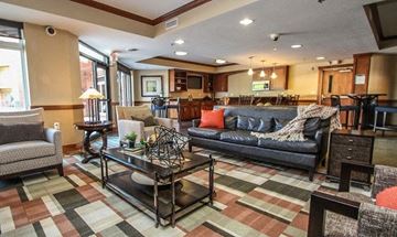 Saint Paul apartment for rent - A living room with a black coffee table and a grey sofa.