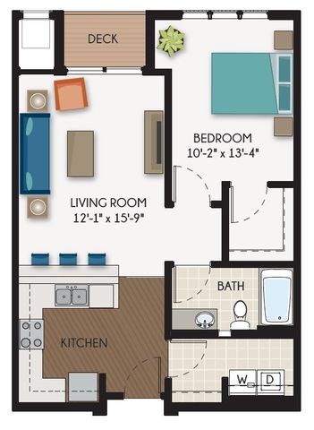 Floor plan for 1 bed, 1 bath, 766 sqft