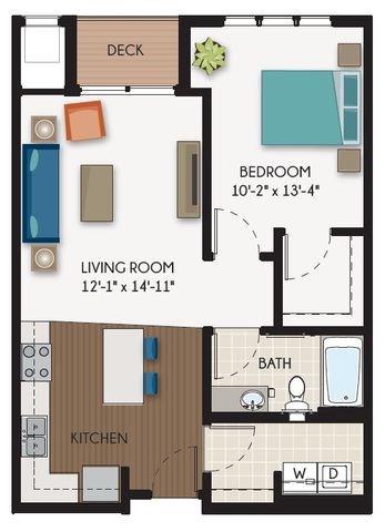 Floor plan for 1 bed, 1 bath, 766 sqft