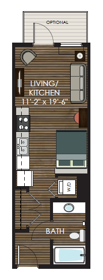 Floor plan for studio, 1 bath, 420 sqft