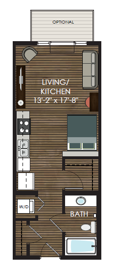 Floor plan for studio, 1 bath, 490 sqft