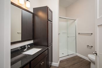 A bathroom at homewood suites by hilton houston stafford sugar land