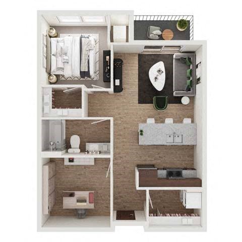 Floor plan for 1 bed, 1 bath, 828 sqft