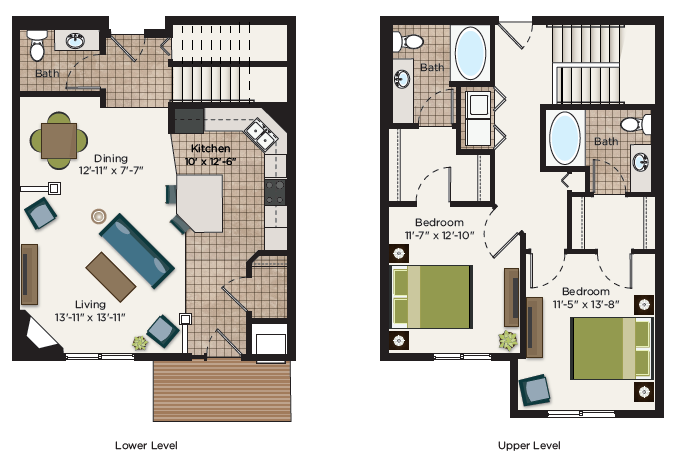 Floor plan for 2 beds, 2.5 baths, 1474 sqft