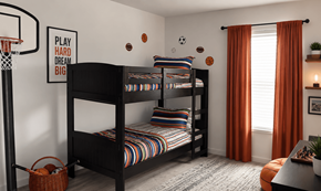 Essex townhouse for rent - A room with a bunk bed and a basketball hoop.