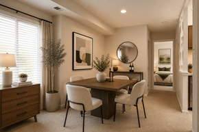 Essex apartment for rent - A modern dining room with a wooden table and chairs.