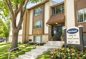 Essex apartment for rent - A Hartland sign is in front of a building.