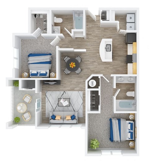 Floor plan for 2 beds, 2 baths, 1140 sqft