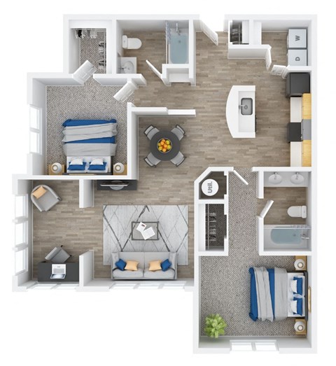 Floor plan for 2 beds, 2 baths, 1140 sqft