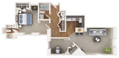 Floor plan for 1 bed, 2 baths, 850 sqft