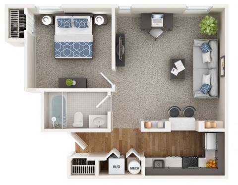 Floor plan for 1 bed, 1 bath, 550 sqft