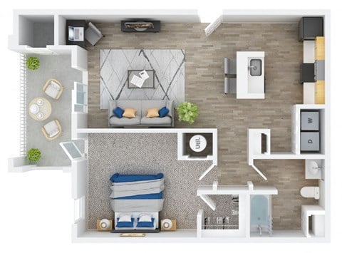 Floor plan for 1 bed, 1 bath, 761 sqft
