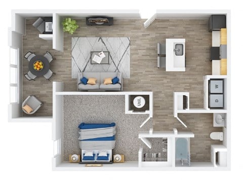 Floor plan for 1 bed, 1 bath, 761 sqft
