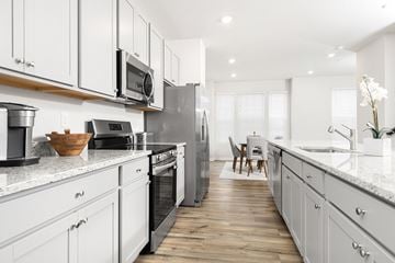 Halethorpe townhouse for rent - A modern kitchen with white cabinets and stainless steel appliances.