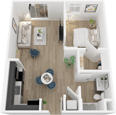 Floor plan for 1 bed, 1 bath, 757 sqft