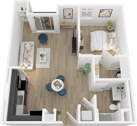 Floor plan for 1 bed, 1 bath, 838 sqft