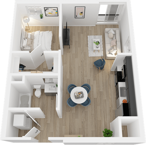 Floor plan for 1 bed, 1 bath, 697 sqft