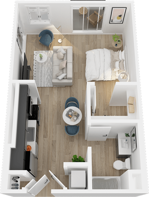 Floor plan for studio, 1 bath, 570 sqft