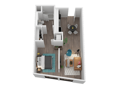 Floor plan for 1 bed, 1 bath, 634 sqft