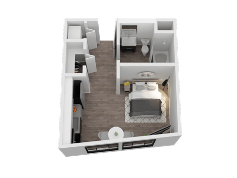 Floor plan for studio, 1 bath, 356 sqft