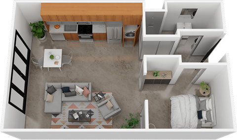 Floor plan for 1 bed, 1 bath, 541 sqft