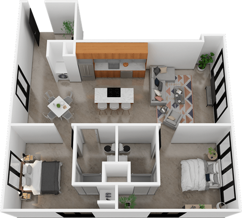 Floor plan for 2 beds, 2 baths, 1191 sqft
