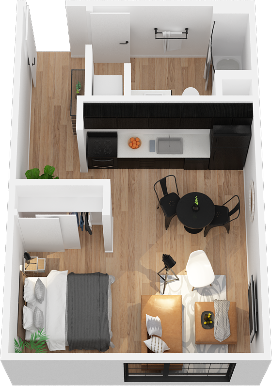 Floor plan for studio, 1 bath, 504 sqft