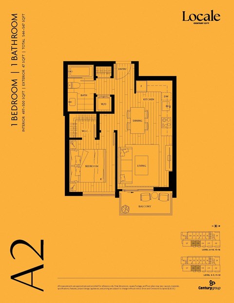 Floor plan for 1 bed, 1 bath, 497 sqft