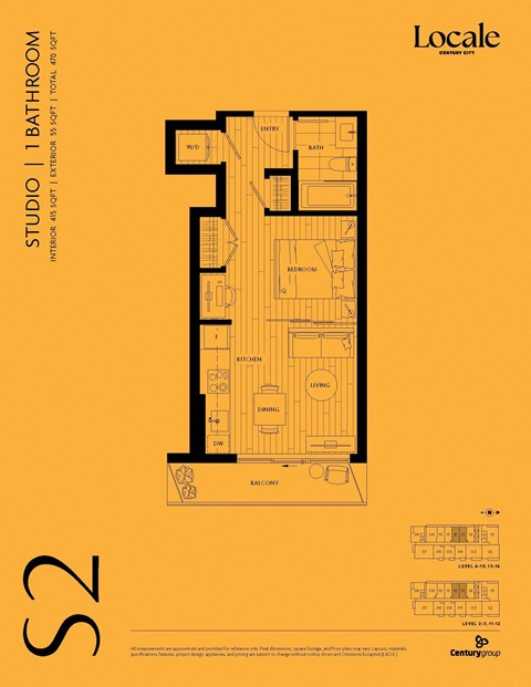 Floor plan for studio, 1 bath, 415 sqft