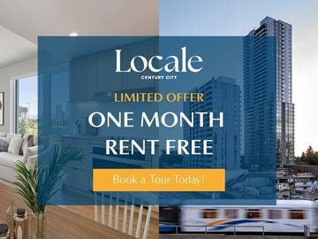 Surrey apartment for rent - A promotional image for Locale Century City offering a one month rent free deal.
