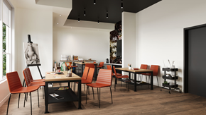 Maplewood apartment for rent - A modern dining room with a table and chairs.