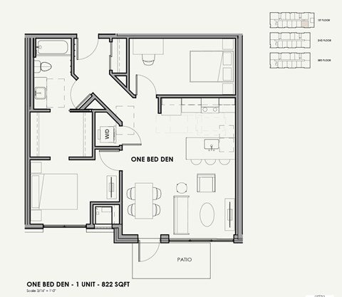 Floor plan for 1 bed, 1 bath
