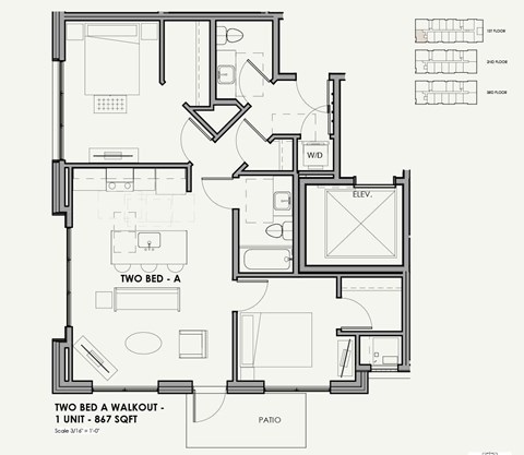 Floor plan for 2 beds, 1.5 baths, 1092 sqft