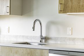 Springdale apartment for rent - Studio, one and two bedroom apartment homes with stainless steel appliances, quartz countertops, backlit mirrors and large windows at 202 Railside in Springdale, AR