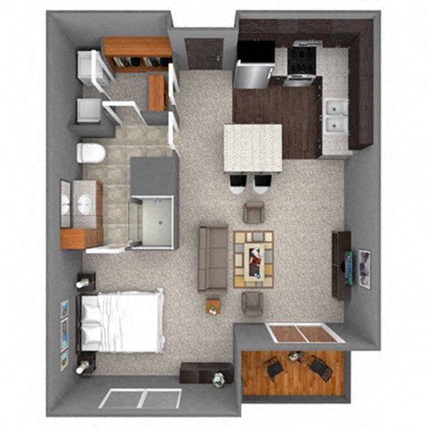 Floor plan for studio, 1 bath, 606 sqft