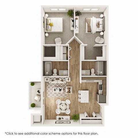 Floor plan for 2 beds, 2 baths, 1031 sqft
