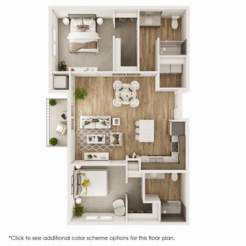 Floor plan for 2 beds, 2 baths, 1081 sqft