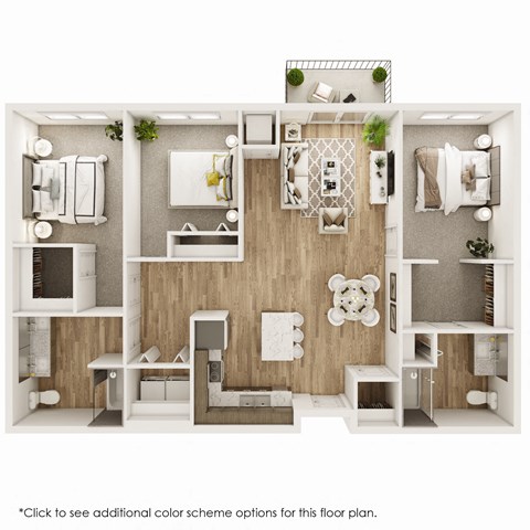 Floor plan for 3 beds, 2 baths, 1350 sqft