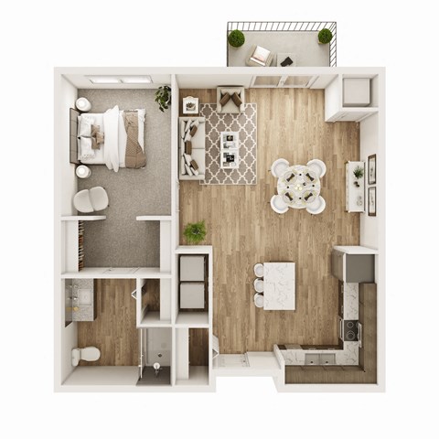 Floor plan for 1 bed, 1 bath, 866 sqft