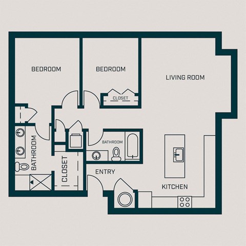 Floor plan for 2 beds, 2 baths, 1157 sqft