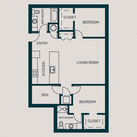 Floor plan for 2 beds, 2 baths, 1172 sqft