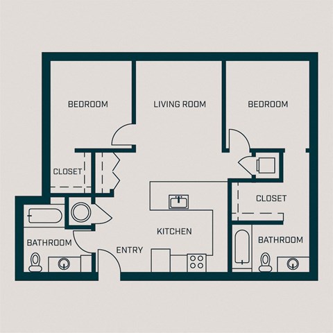 Floor plan for 2 beds, 2 baths, 949 sqft