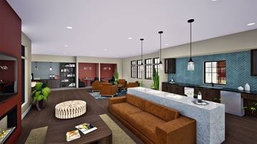 Gretna townhouse for rent - A modern living room with a brown sofa and a coffee table.